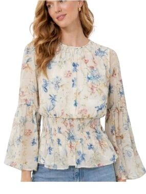 Tuckernuck Lily of the Valley Jennie Smocked Blouse Snowberry Floral Top L NEW